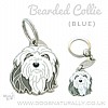 Deluxe Bearded Collie Tag or Keyring (Blue)